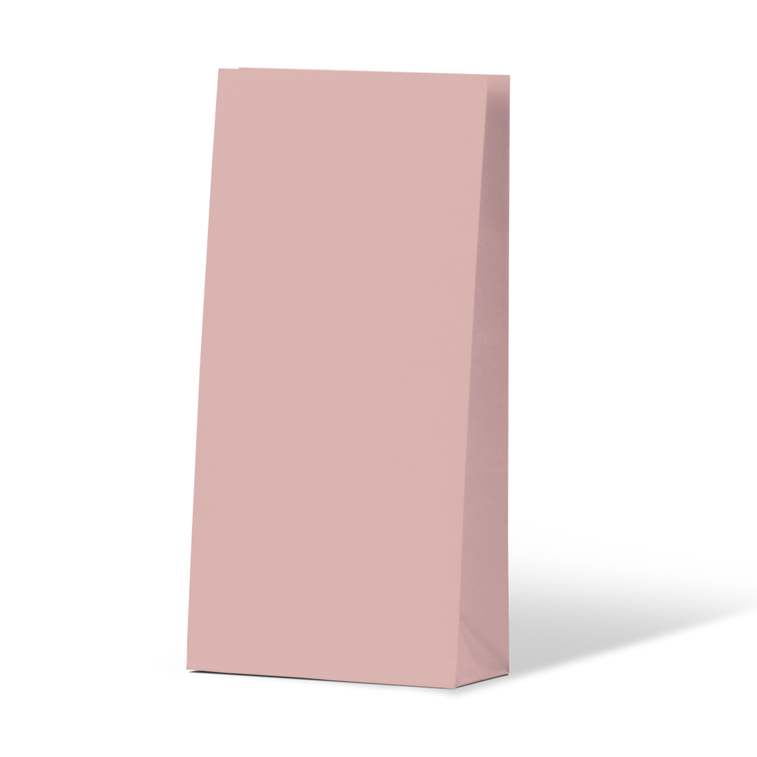 Dusty pink gift paper bags, 210mm tall, 100mm wide, 50mm gusset, eco-friendly, sold in a carton of 500 units.