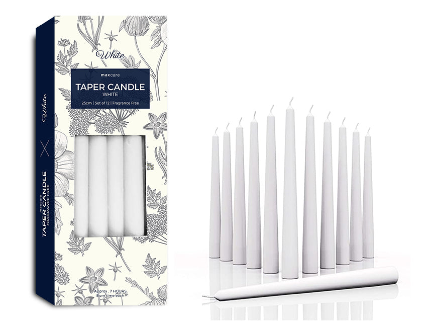 Taper Candles - Unscented White 25cm x 12pk (24 Packs)