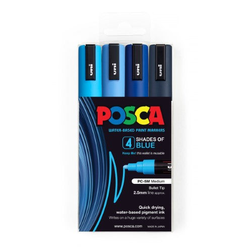 Uni Posca Marker 1.8-2.5mm Med Bullet 4 Pack Shades of Blue PC-5M