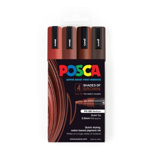Uni Posca Marker 1.8-2.5mm Med Bullet 4 Pack Shades of Brown PC-5M