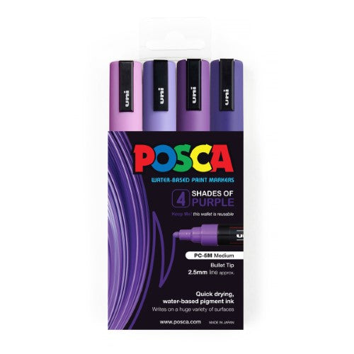 Uni Posca Marker 1.8-2.5mm Med Bullet 4 Pack Shades of Purple PC-5M