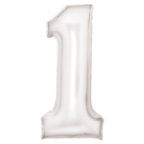 Large Number 1 Silk Lustre White Foil Balloon 37cm w x 82cm h