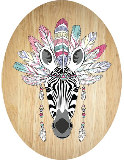 Vibrant Tribal Zebra plywood wall art, eco-friendly, 210mm x 280mm, ready to hang, adds charm to any living space.
