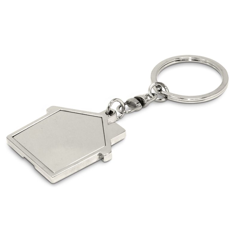 Metal Key Ring - House Shiny Chrome (Set of 10)