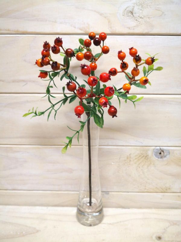 Artificial Rose Hip Berry Spray (Orange)