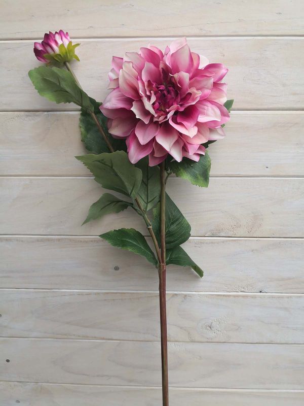 Artificial Dahlia Spray with Bud (Purple Pink)