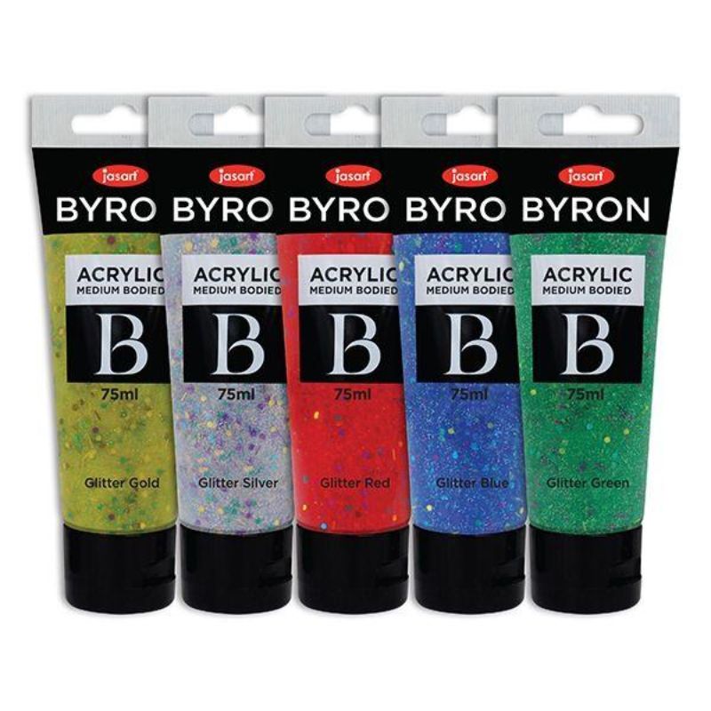 JASART BYRON ACRYLIC PAINT 75ML GLITTER SET OF 5 - GLITTER SET 5