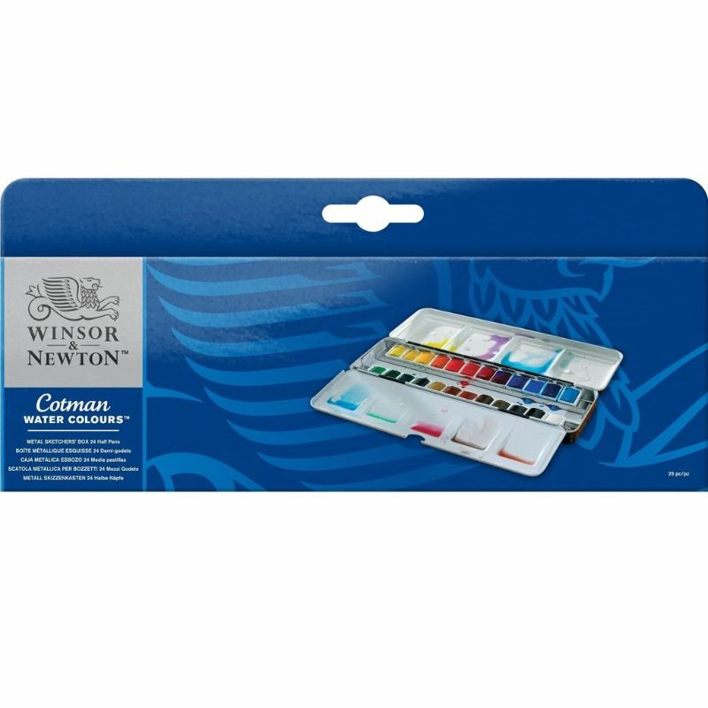 WINSOR AND NEWTON COTMAN WATERCOLOUR COMPLETE TRAVEL - TIN OF 24 HALF PANS -