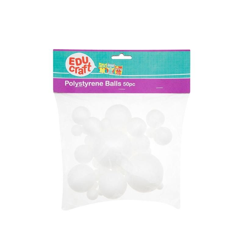 EDUCRAFT POLYSTYRENE BALLS ASSORTED SIZES PACK OF 50 -