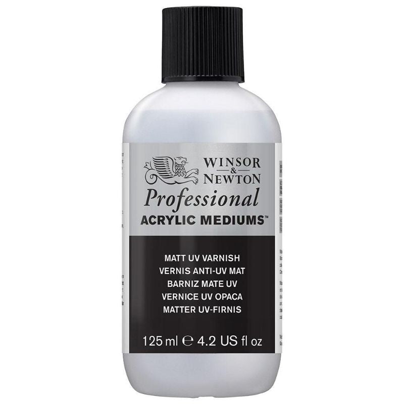 WINSOR & NEWTON PROFESSIONAL ACRYLIC UV VARNISH MATT protects artwork with a durable matte finish and UV lightfastness.