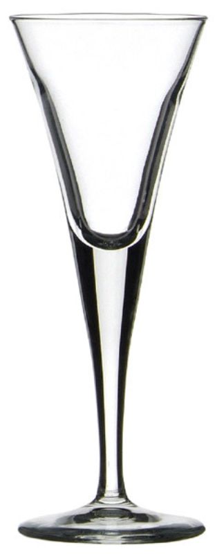 Set of 12 elegant 55ml schnapps glasses by Bormioli Rocco, featuring a refined linear design for enhancing fine spirits.