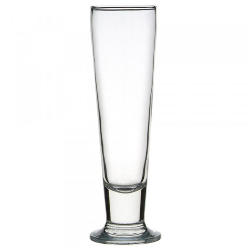 Set of 6 elegant footed pilsner glasses, perfect for serving beer, cocktails, and smoothies with a sophisticated touch.