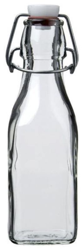 Set of 28 Bormioli Rocco Swing Bottles, 250ml glass, eco-friendly, leak-proof, perfect for hydration and stylish storage.