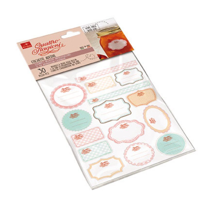 Vintage-style adhesive labels for canning jars, featuring colorful frames for easy organization and identification.
