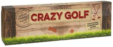 Mini golf set featuring customizable pinewood obstacles, putters, and balls for fun indoor play for ages 5 and up.