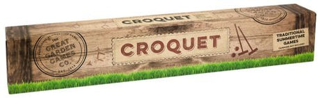 A complete croquet set featuring 4 wooden mallets, 4 balls, 6 hoops, and instructions, ideal for outdoor family fun.