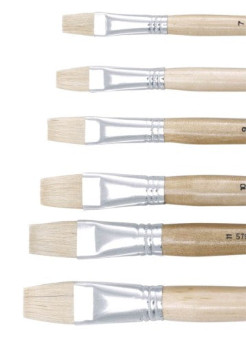 Jasart Hog Bristle Series 579 Flat Brush Size 10, featuring soft hog bristles and a polished wooden handle for versatile painting.