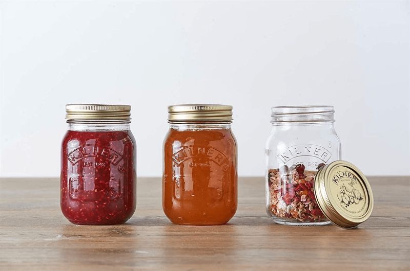 Kilner Preserve Jar 500ml for canning jams and pickles, with embossed logo, metal lid, and dishwasher-safe design.