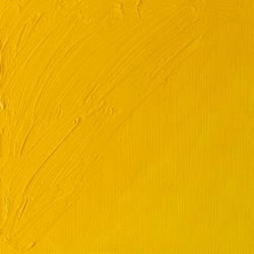 A 37ml tube of Winsor & Newton Chrome Yellow Hue oil paint, known for its vibrant color and buttery smooth consistency.