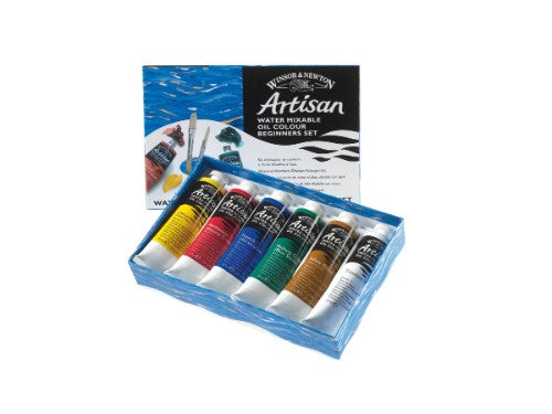 Artisan Water Mixable Oil Colour Beginners Set featuring 6 vibrant 37ml tubes for easy, solvent-free painting.