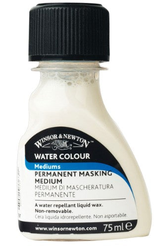 Winsor & Newton Permanent Masking Medium 75ml, a liquid wax for precise watercolor masking, ensuring untouched paper areas.