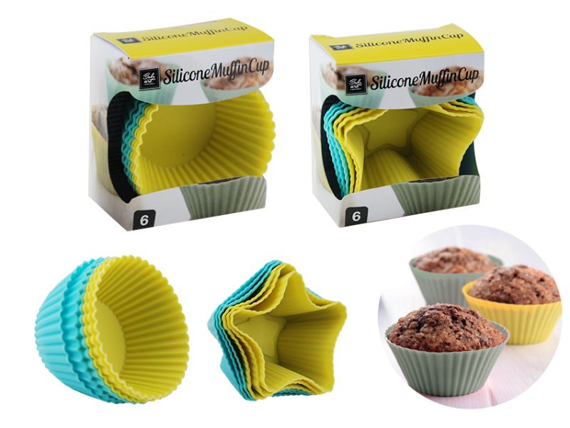 Colorful BakeArt silicone muffin cups set, 24 packs of 6, perfect for baking muffins and cupcakes, eco-friendly and reusable.