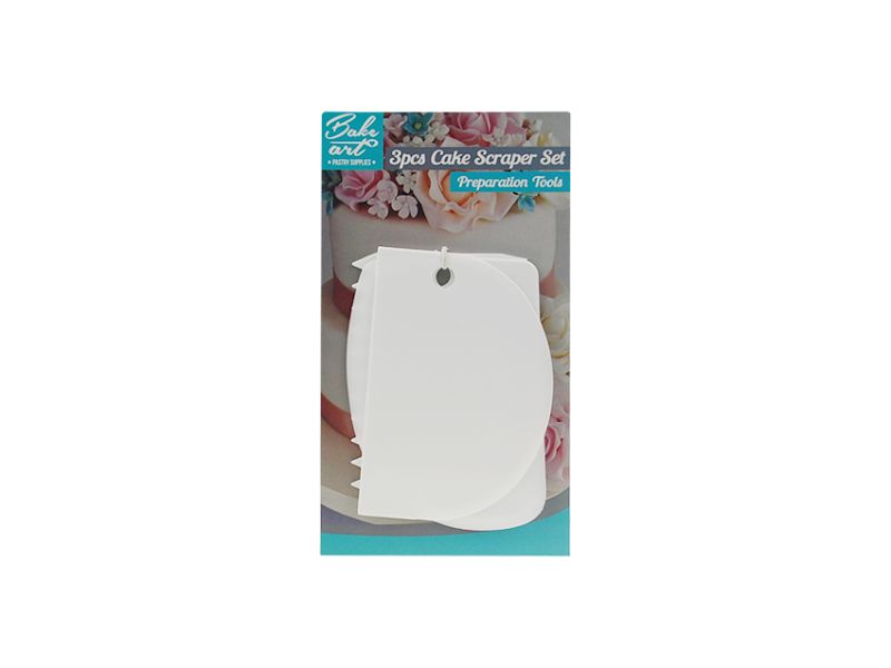 Cake Scraper Set - Large 3's (24 Packs) for smooth cake finishes; ergonomic, durable, perfect for home and professional bakers.
