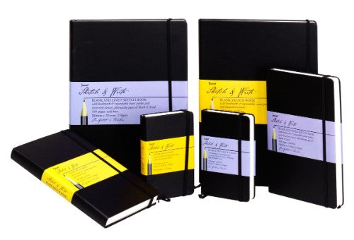 Jasart Sketch & Write Notebook - A4 blank sketchbook with fine grain cover, elastic closure, ribbon bookmark, and 160 acid-free pages.