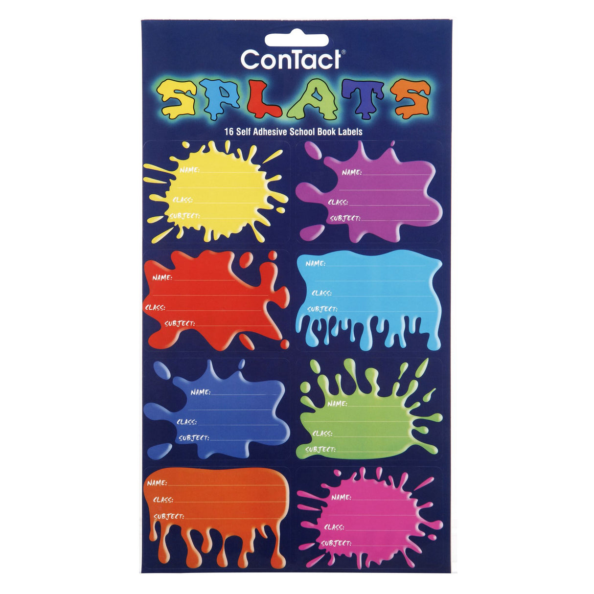 Vibrant Contact Book Labels Splats in assorted colors for easy, stylish book organization at home, school, or office.