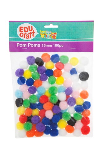 Colorful Educraft Small Pom Poms in a 100-pack, perfect for enhancing crafts, art projects, and imaginative creations.