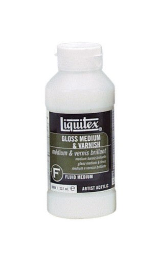 Liquitex Gloss Medium & Varnish - 237ml, a versatile medium for enhancing acrylic paints with gloss, transparency, and flexibility.