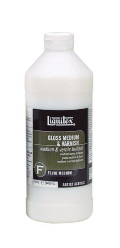 Liquitex Gloss Medium - 946ml in a bottle, enhances acrylic paint with depth, transparency, and a durable glossy finish.