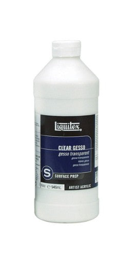 Clear 946ml Liquitex Gesso bottle, ideal for sealing and priming surfaces for acrylic and oil painting.