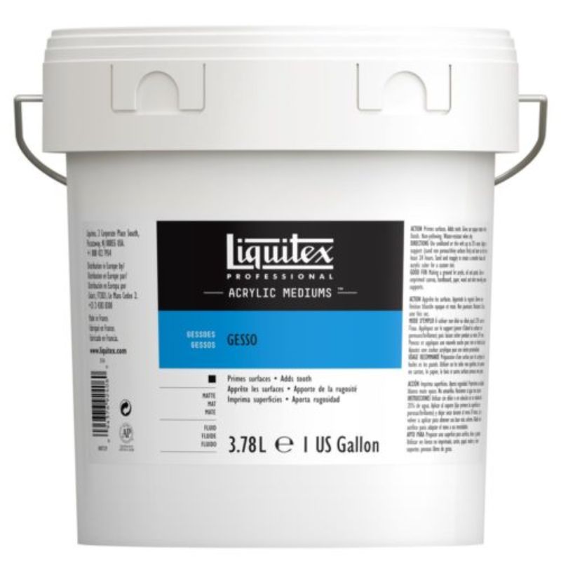 Professional-grade Liquitex Gesso in 3.78 L, ideal acrylic primer for enhanced paint adhesion and surface stability.