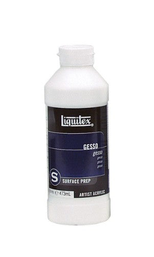 Liquitex Gesso - White 473ml bottle for superior surface preparation, ensuring optimal paint adhesion on various materials.
