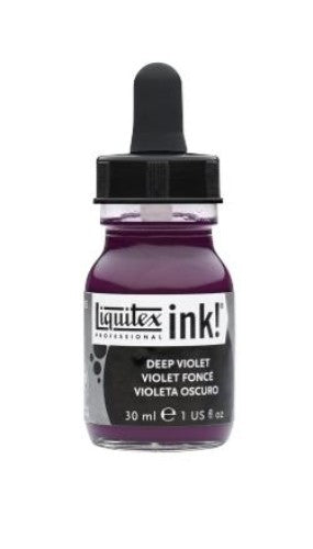Liquitex Acrylic Ink in Deep Violet 115, 30ml bottle, features vibrant color, high fluidity, and water resistance for versatile artistry.