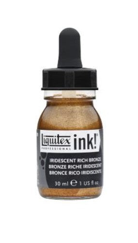 Iridescent bronze acrylic ink in a 30ml bottle, ideal for versatile artistic techniques and water-resistant finishes.