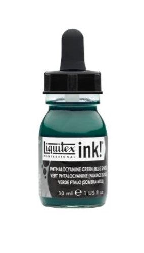 Liquitex Acrylic Ink in Phthalocyanine Green Blue Shade 317, a 30ml versatile, quick-drying, water-resistant paint for artists.
