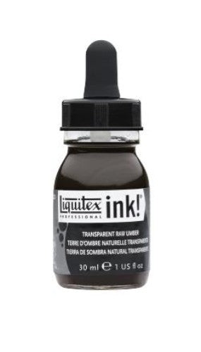 Liquitex Acrylic Inks in Transparent Raw Umber 333 (30ml) - versatile, water-resistant ink for rich watercolor effects and illustrations.