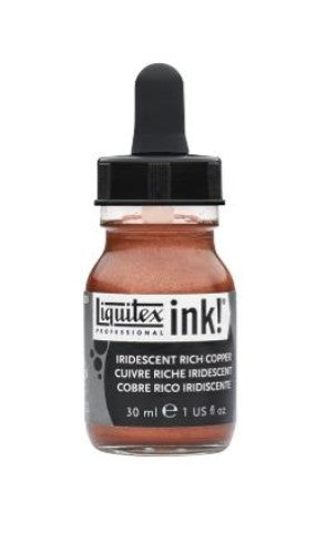 Iridescent Rich Copper acrylic ink in a 30ml bottle for vibrant, versatile artistic applications and stunning, shimmering effects.