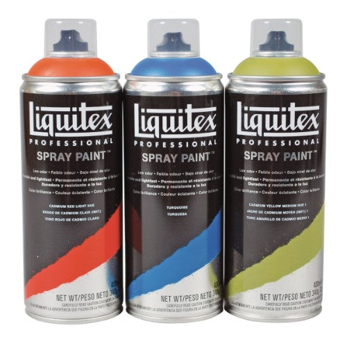 A vibrant 400ml can of Liquitex Acrylic Spray Paint in Cadmium Yellow Light Hue, perfect for professional and hobby artists.