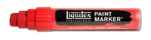 Liquitex Paint Marker Wide in Cadmium Red Light Hue, featuring a precision chisel nib for versatile and vibrant artwork.