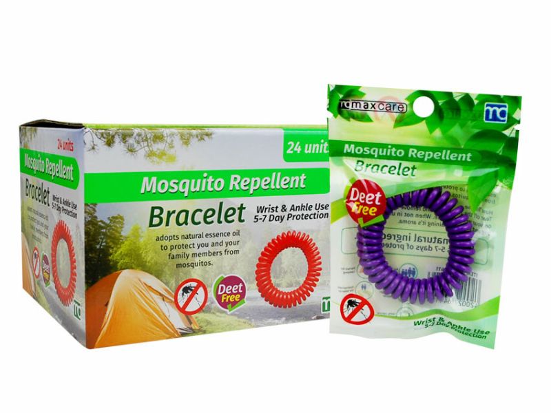 Mosquito repellent coiled wristbands infused with citronella oil, ideal for outdoor protection, pack of 24 units.