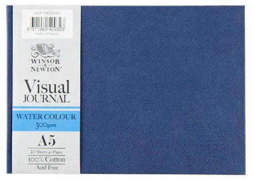 Hardbound blue watercolor journal with 300gsm cotton paper, ideal for vibrant sketches and paints, 20 sheets.