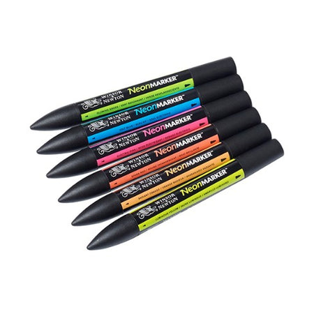 Twin-tipped Winsor & Newton NeonMarker Set of 6, featuring vibrant colors for versatile artistic applications.