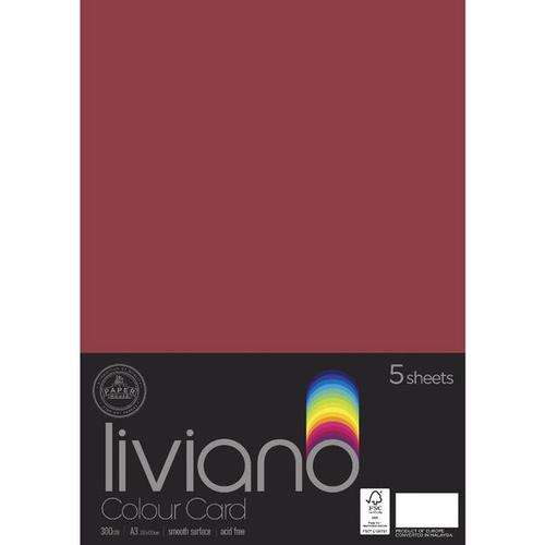 Liviano Heavy Colour Card - 300gsm A3 (Red) - Pack of 5