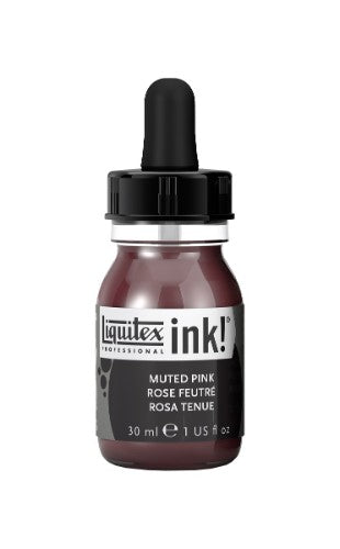 Muted pink acrylic ink in a 30ml bottle, featuring super-fine pigments for vibrant, water-resistant artwork.