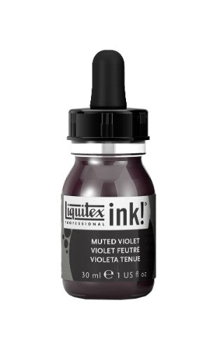 Liquitex Acrylic Inks Muted Collection Violet 502, 30ml bottle showcasing rich, vibrant color for versatile artistic expression.