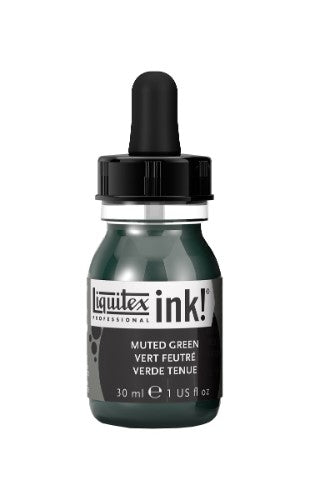 Liquitex Acrylic Inks in Muted Collection Green 501 30ml, featuring soft, serene hues for versatile, professional artwork.