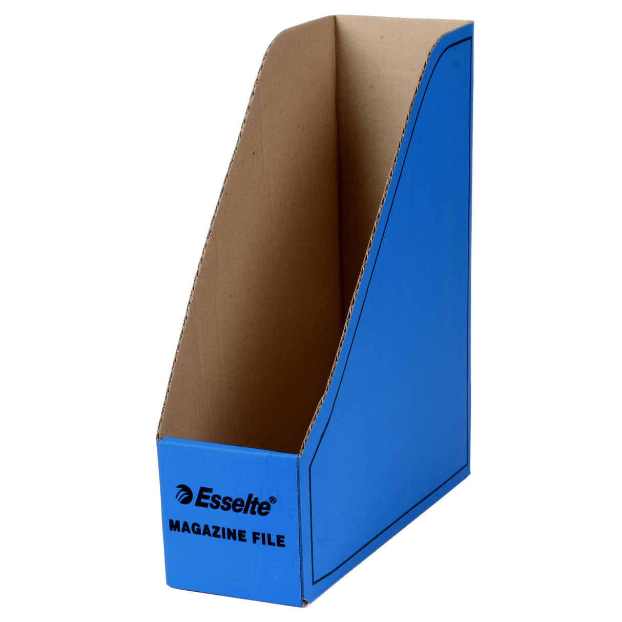 Vibrant blue Esselte Magazine File, cardboard construction, perfect for organizing documents and magazines in any space.